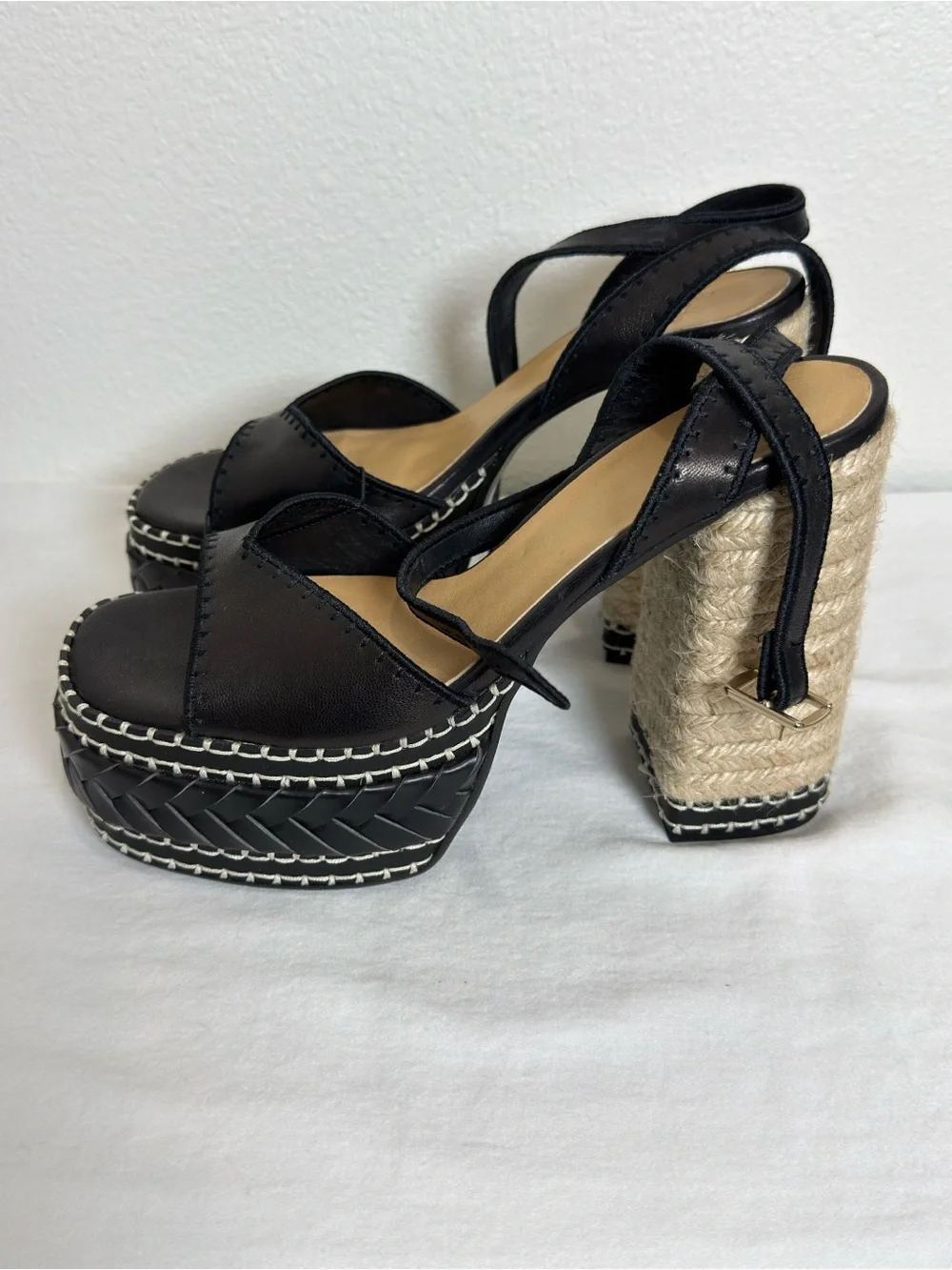 Castaner Black Leather Platform Espadrille Sandals with Natural Rope Heel NWOB